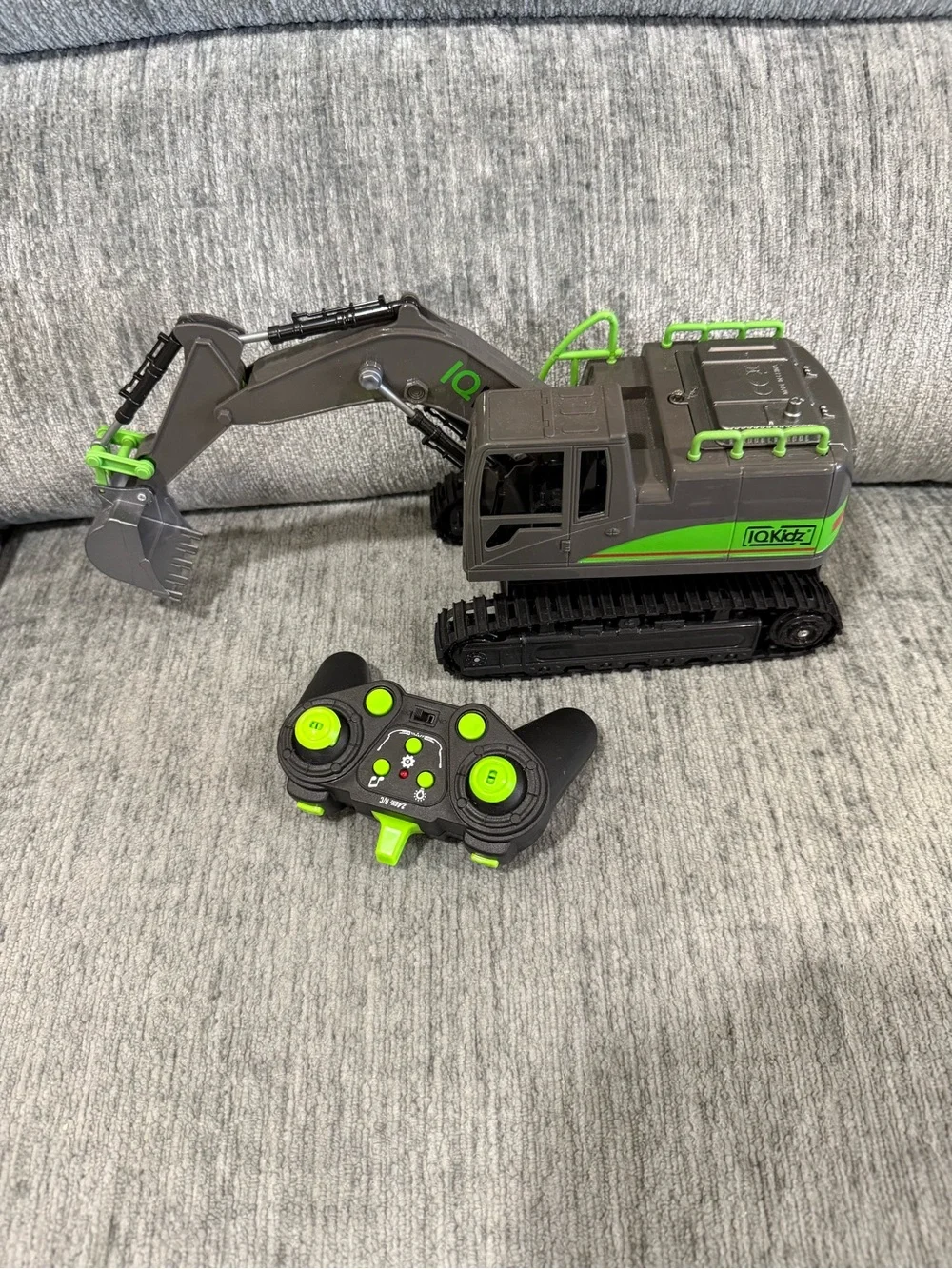 Remote Control Excavator Toy in Gray & Neon Green